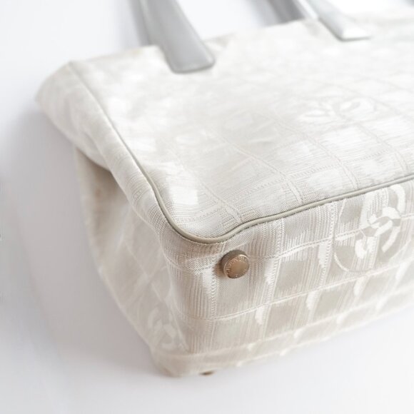 Authentic Preowned Chanel Silver Canvas New Travel Line Tote Bag - Picture 14 of 16
